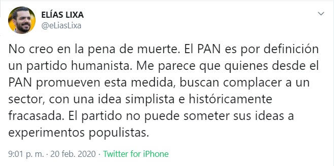 Legisladores panistas se oponen a la pena de muerte