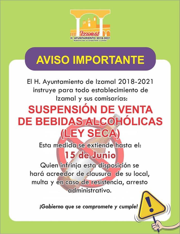 Izamal se une a los municipios que ampliaran el término de la ley seca