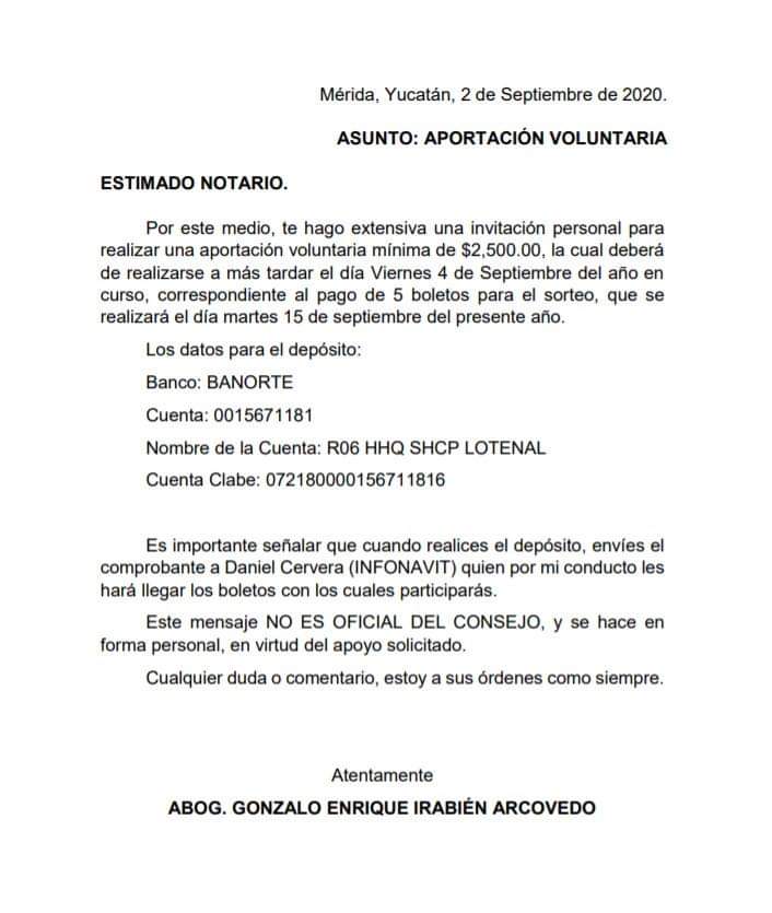 Consejo de notarios de Yucatán “invita” a sus afiliados a comprar boletos de la rifa del avión presidencial
