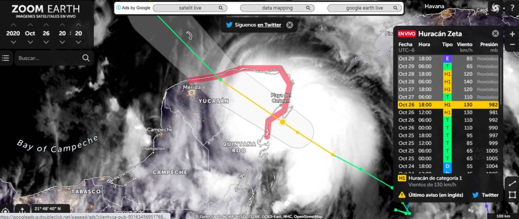 "Zeta": trayectoria en vivo a través de satélites
