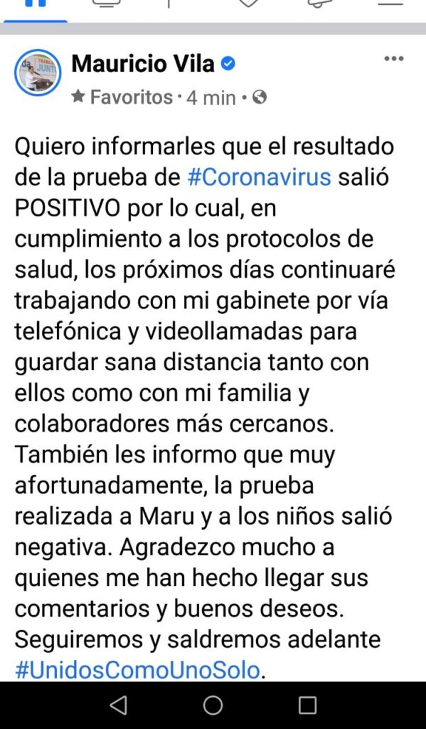 Mauricio Vila Dosal confirma que dio positivo a COVID-19