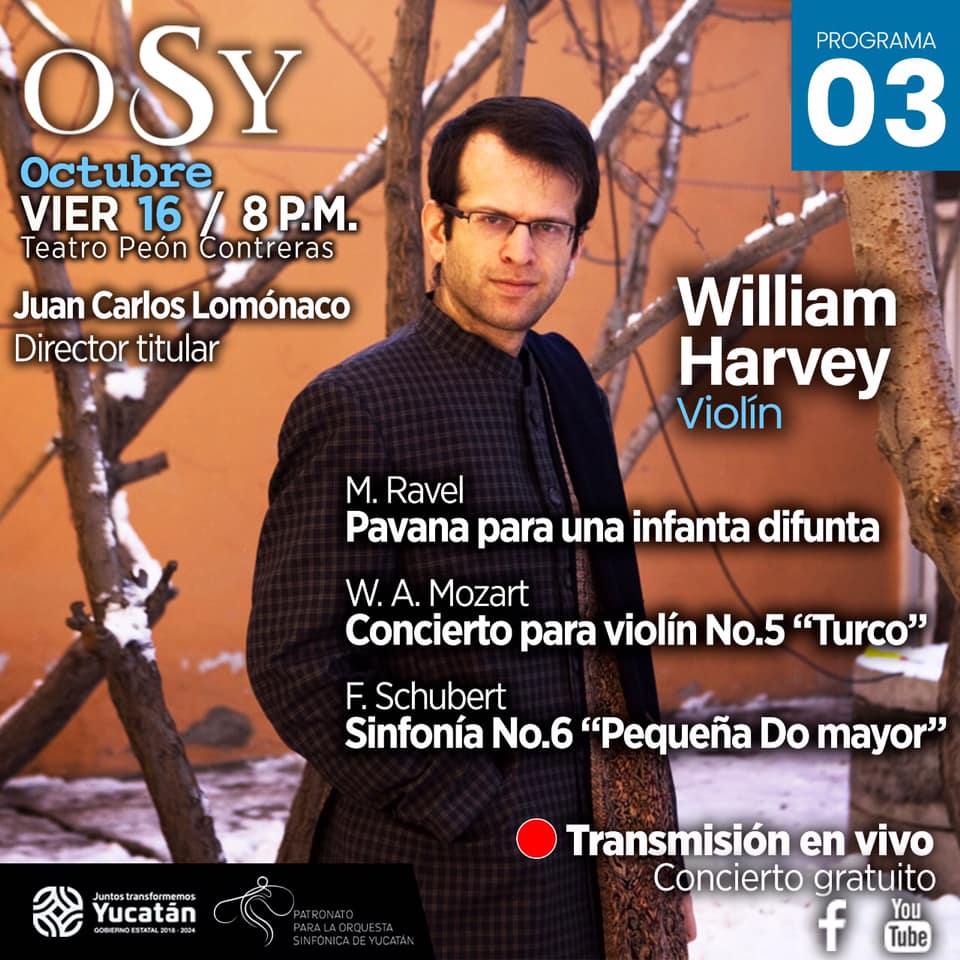 Anuncia OSY presentación del violinista estadounidense William Harvey