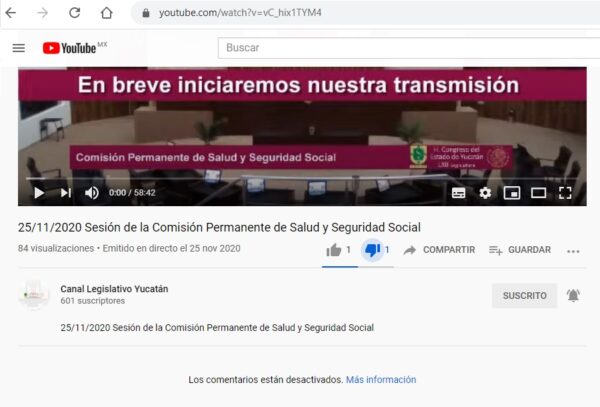 El Congreso de Yucatán censura los comentarios en su canal de youtube
