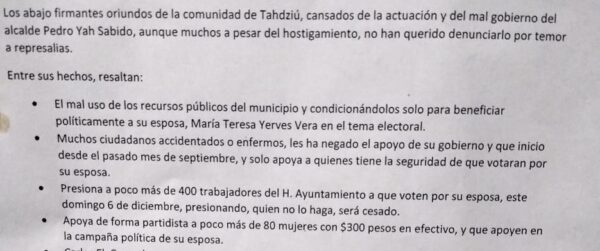 Alcalde de Tahdziú usa recursos públicos para otros fines, acusan ciudadanos