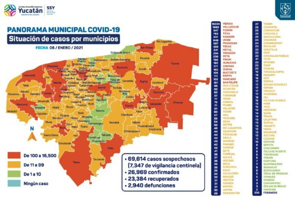 Este 6 de enero rebasan los 100 contagios de COVID-19 en Yucatán