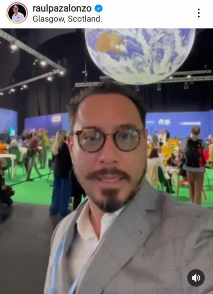 El senador viajero Raúl Paz reapareció en la COP26 en Gasglow