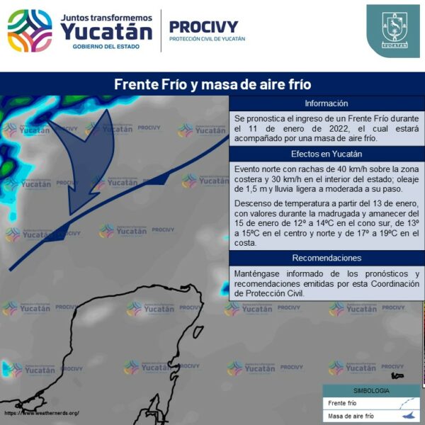 Otra masa de aire frío, en trayectoria hacia la Península de Yucatán