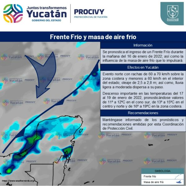 Advierte Procivy de los efectos de otro frente frío, a partir de este domingo