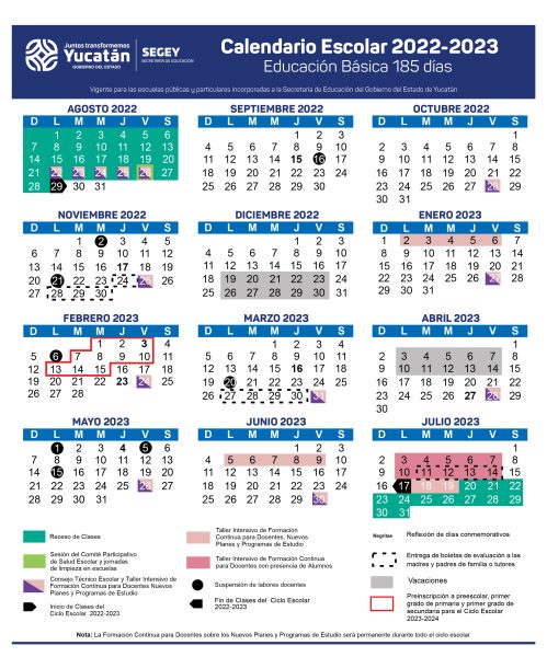 Segey presenta Calendario Escolar 2022-2023 de 185 días