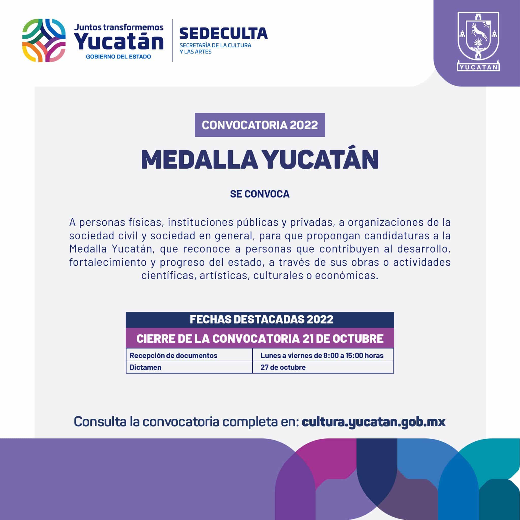 Abre Sedeculta la convocatoria 2022 de la Medalla Yucatán