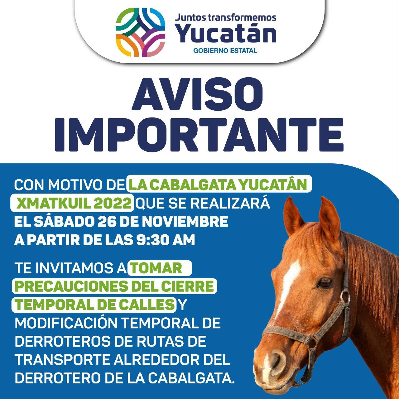 Gobierno del Estado invita a tomar precauciones por Cabalgata Yucatán Xmatkuil