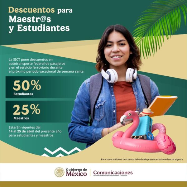 Estudiantes y maestros recibirán descuentos en el servicio ferroviario y autotransporte federal durante la Semana Santa 2025. Obtén más información sobre cómo acceder a estos beneficios.